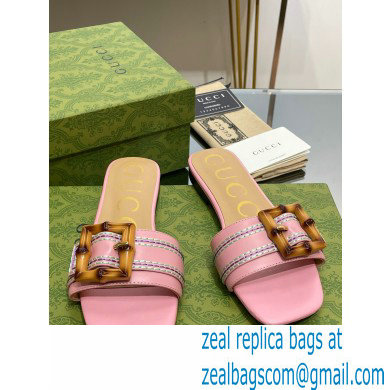 Gucci leather Slide Sandals Pink With Bamboo Buckle 2023