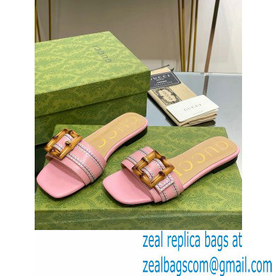 Gucci leather Slide Sandals Pink With Bamboo Buckle 2023