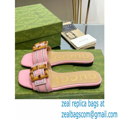 Gucci leather Slide Sandals Pink With Bamboo Buckle 2023