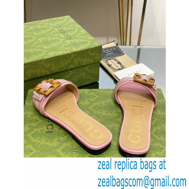 Gucci leather Slide Sandals Pink With Bamboo Buckle 2023 - Click Image to Close