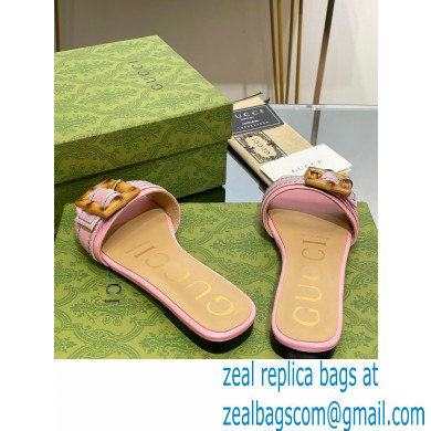 Gucci leather Slide Sandals Pink With Bamboo Buckle 2023