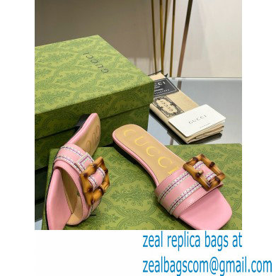 Gucci leather Slide Sandals Pink With Bamboo Buckle 2023