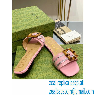 Gucci leather Slide Sandals Pink With Bamboo Buckle 2023