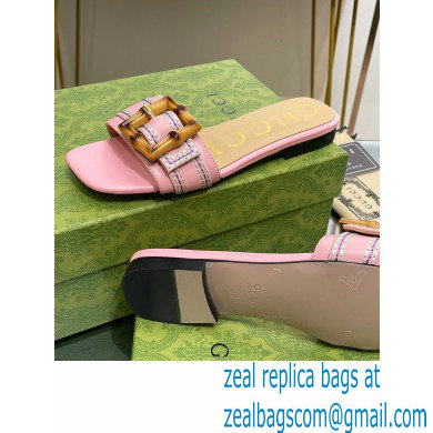 Gucci leather Slide Sandals Pink With Bamboo Buckle 2023