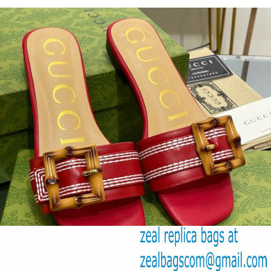 Gucci leather Slide Sandals Red With Bamboo Buckle 2023 - Click Image to Close