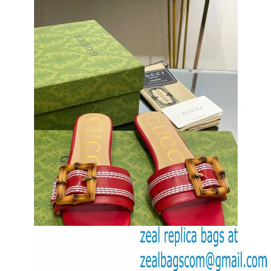 Gucci leather Slide Sandals Red With Bamboo Buckle 2023