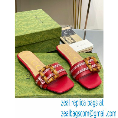 Gucci leather Slide Sandals Red With Bamboo Buckle 2023