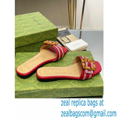 Gucci leather Slide Sandals Red With Bamboo Buckle 2023 - Click Image to Close