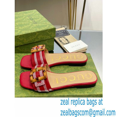 Gucci leather Slide Sandals Red With Bamboo Buckle 2023 - Click Image to Close