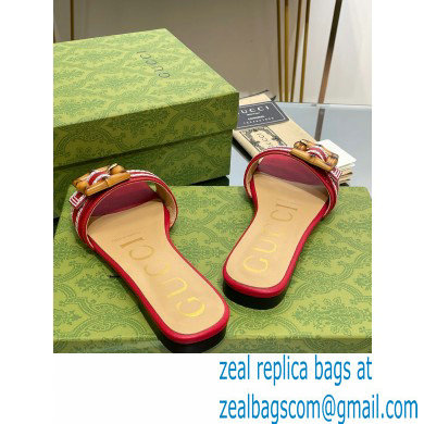 Gucci leather Slide Sandals Red With Bamboo Buckle 2023