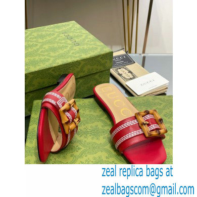 Gucci leather Slide Sandals Red With Bamboo Buckle 2023