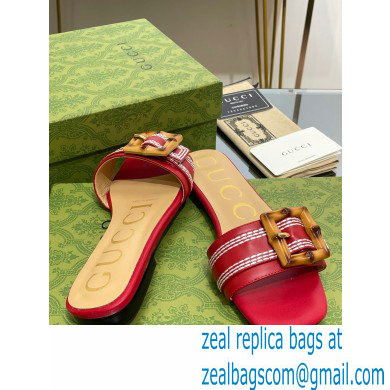 Gucci leather Slide Sandals Red With Bamboo Buckle 2023