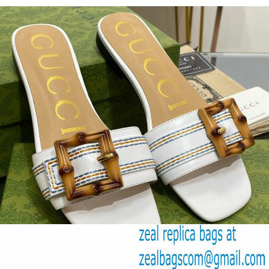 Gucci leather Slide Sandals White With Bamboo Buckle 2023