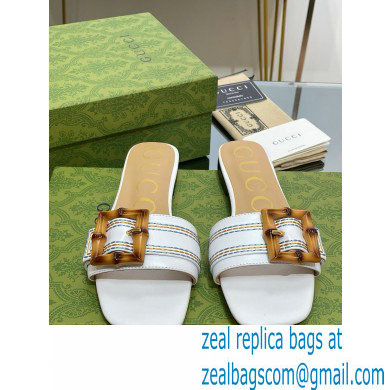 Gucci leather Slide Sandals White With Bamboo Buckle 2023 - Click Image to Close