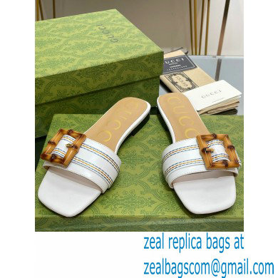 Gucci leather Slide Sandals White With Bamboo Buckle 2023