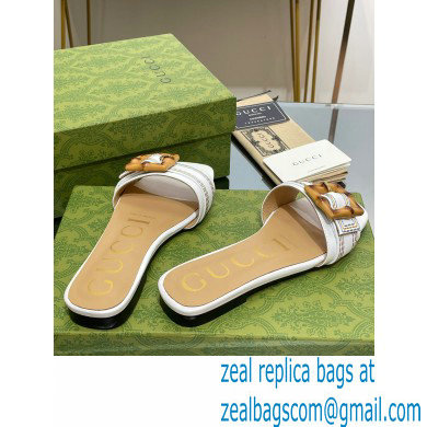 Gucci leather Slide Sandals White With Bamboo Buckle 2023