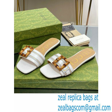 Gucci leather Slide Sandals White With Bamboo Buckle 2023