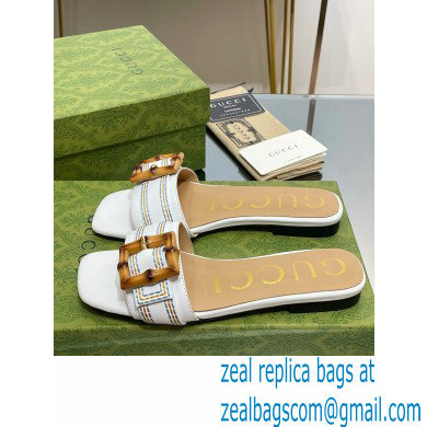 Gucci leather Slide Sandals White With Bamboo Buckle 2023