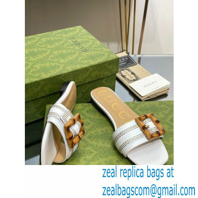Gucci leather Slide Sandals White With Bamboo Buckle 2023
