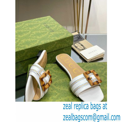 Gucci leather Slide Sandals White With Bamboo Buckle 2023 - Click Image to Close