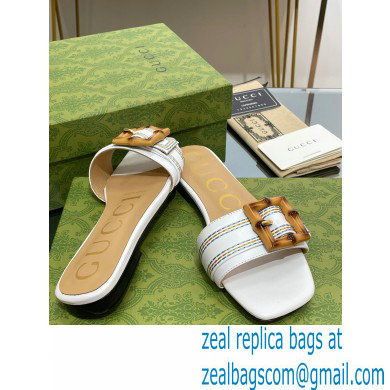 Gucci leather Slide Sandals White With Bamboo Buckle 2023