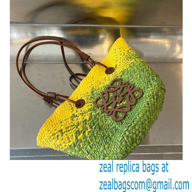 LOEWE SAMLL Anagram Basket bag in iraca palm and calfskin Khaki Green/Yellow 2023