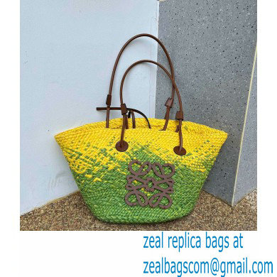 LOEWE SAMLL Anagram Basket bag in iraca palm and calfskin Khaki Green/Yellow 2023 - Click Image to Close