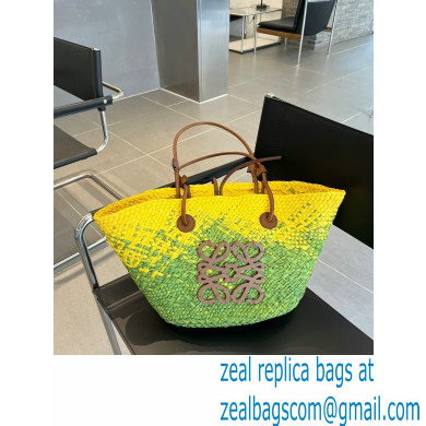 LOEWE SAMLL Anagram Basket bag in iraca palm and calfskin Khaki Green/Yellow 2023 - Click Image to Close