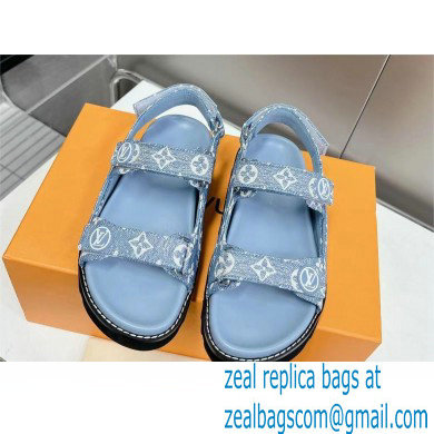 Louis Vuitton Paseo Flat Comfort Sandal in relaxed Monogram denim 2023