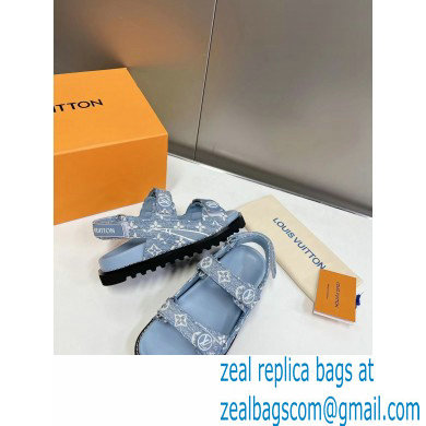 Louis Vuitton Paseo Flat Comfort Sandal in relaxed Monogram denim 2023