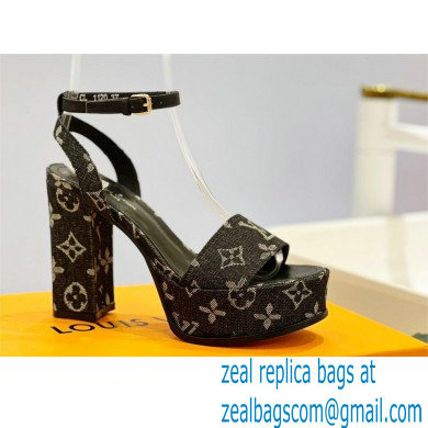 Louis Vuitton heel 11.5cm Fame platform sandal in Monogram denim black 2023