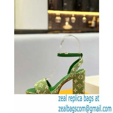 Louis Vuitton heel 11.5cm Fame platform sandal in Monogram denim green 2023