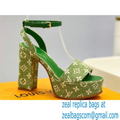 Louis Vuitton heel 11.5cm Fame platform sandal in Monogram denim green 2023