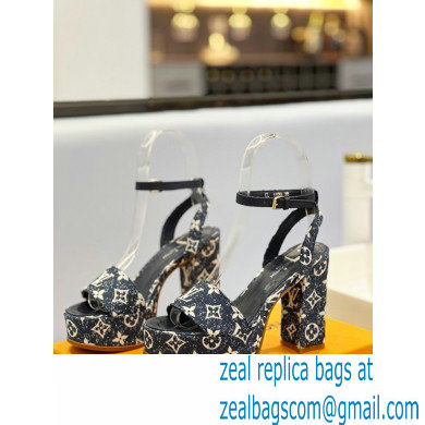 Louis Vuitton heel 11.5cm Fame platform sandal in Monogram denim navy blue 2023