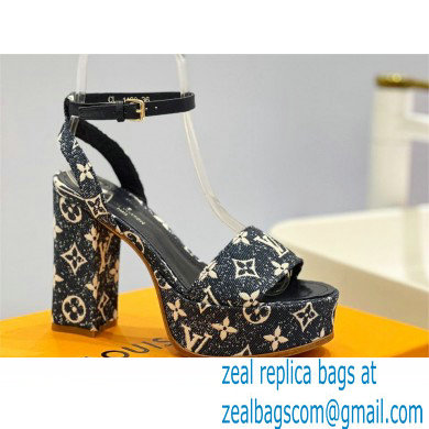 Louis Vuitton heel 11.5cm Fame platform sandal in Monogram denim navy blue 2023