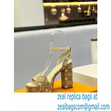 Louis Vuitton heel 11.5cm Fame platform sandal in Monogram denim olive green 2023