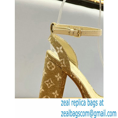 Louis Vuitton heel 11.5cm Fame platform sandal in Monogram denim olive green 2023