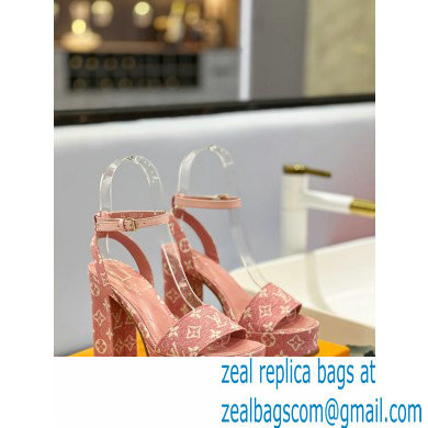 Louis Vuitton heel 11.5cm Fame platform sandal in Monogram denim pink 2023