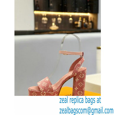 Louis Vuitton heel 11.5cm Fame platform sandal in Monogram denim pink 2023