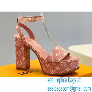 Louis Vuitton heel 11.5cm Fame platform sandal in Monogram denim pink 2023