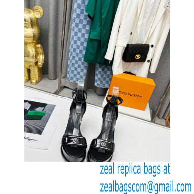 Louis Vuitton heel 12cm Fame Platform Sandal in glossy patent calf leather black 2023