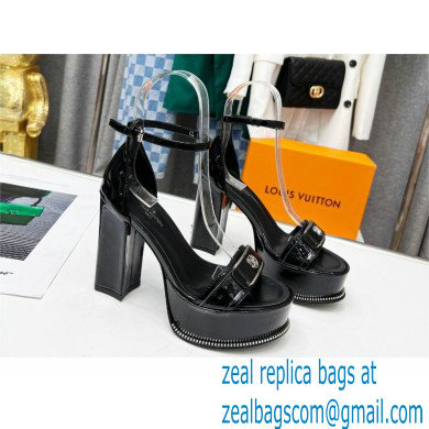 Louis Vuitton heel 12cm Fame Platform Sandal in glossy patent calf leather black 2023