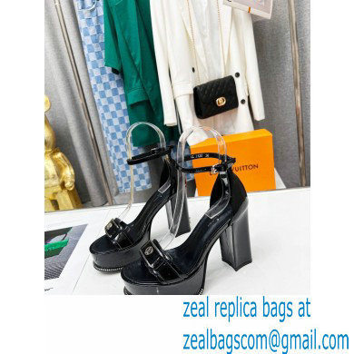 Louis Vuitton heel 12cm Fame Platform Sandal in glossy patent calf leather black 2023