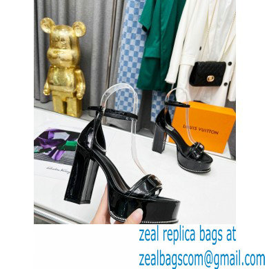 Louis Vuitton heel 12cm Fame Platform Sandal in glossy patent calf leather black 2023