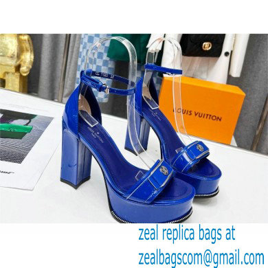 Louis Vuitton heel 12cm Fame Platform Sandal in glossy patent calf leather blue 2023