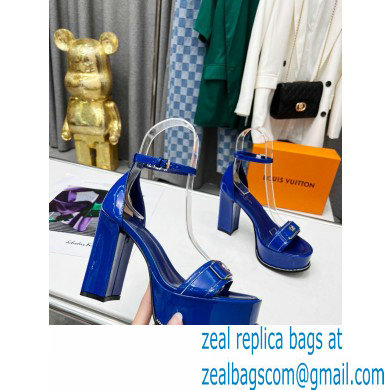 Louis Vuitton heel 12cm Fame Platform Sandal in glossy patent calf leather blue 2023