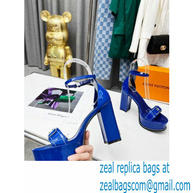 Louis Vuitton heel 12cm Fame Platform Sandal in glossy patent calf leather blue 2023