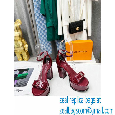 Louis Vuitton heel 12cm Fame Platform Sandal in glossy patent calf leather burgundy 2023
