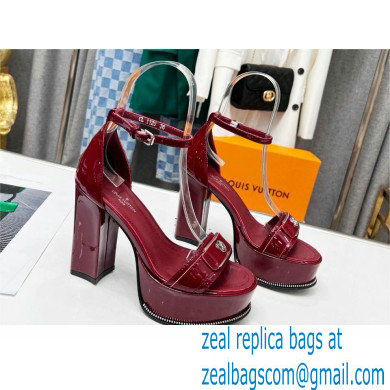 Louis Vuitton heel 12cm Fame Platform Sandal in glossy patent calf leather burgundy 2023