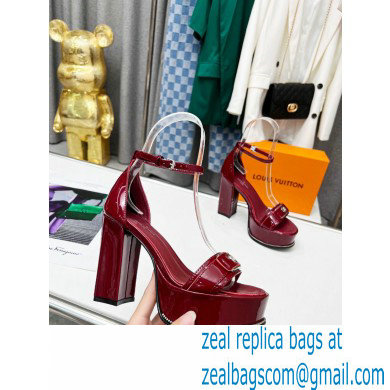 Louis Vuitton heel 12cm Fame Platform Sandal in glossy patent calf leather burgundy 2023